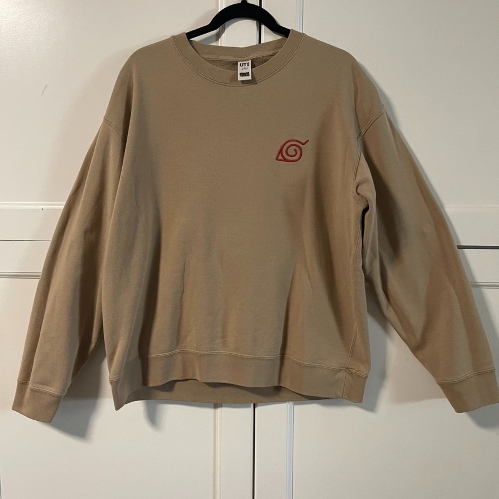 Uniqlo UT Naruto Shippuden Graphic Sweatshirt Tan Mens Large Anime Hidden Leaf